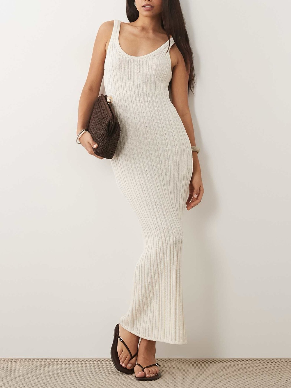 ASOS Design Knit Ladder Stitch White Maxi Dress Size 6 NWT